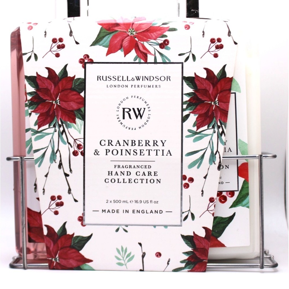 Russell & Windsor Crandberry & Pointsettia Hand Care Collection 2 pc set w/caddy